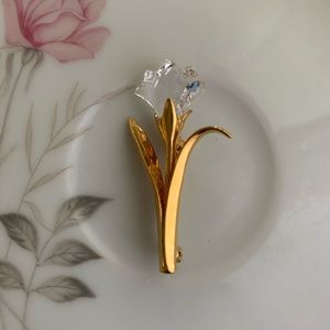 •Vintage•Crystal and Goldtone Tulip Pin